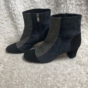 Pas de Rouge leather suede block color two tone of gray &black booties EUR SZ43